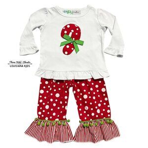 Christmas 18m Custom Appliqué Candy Cane Shirt + Sweet Chic-A-Dee Pants